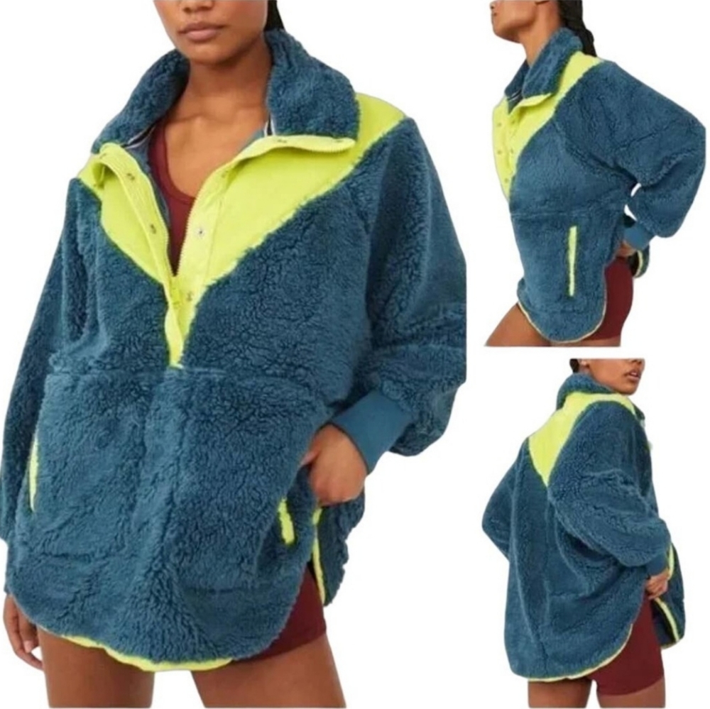 NWOT Women's size XS OVERSIZED Free People 1/2 zip Sherpa